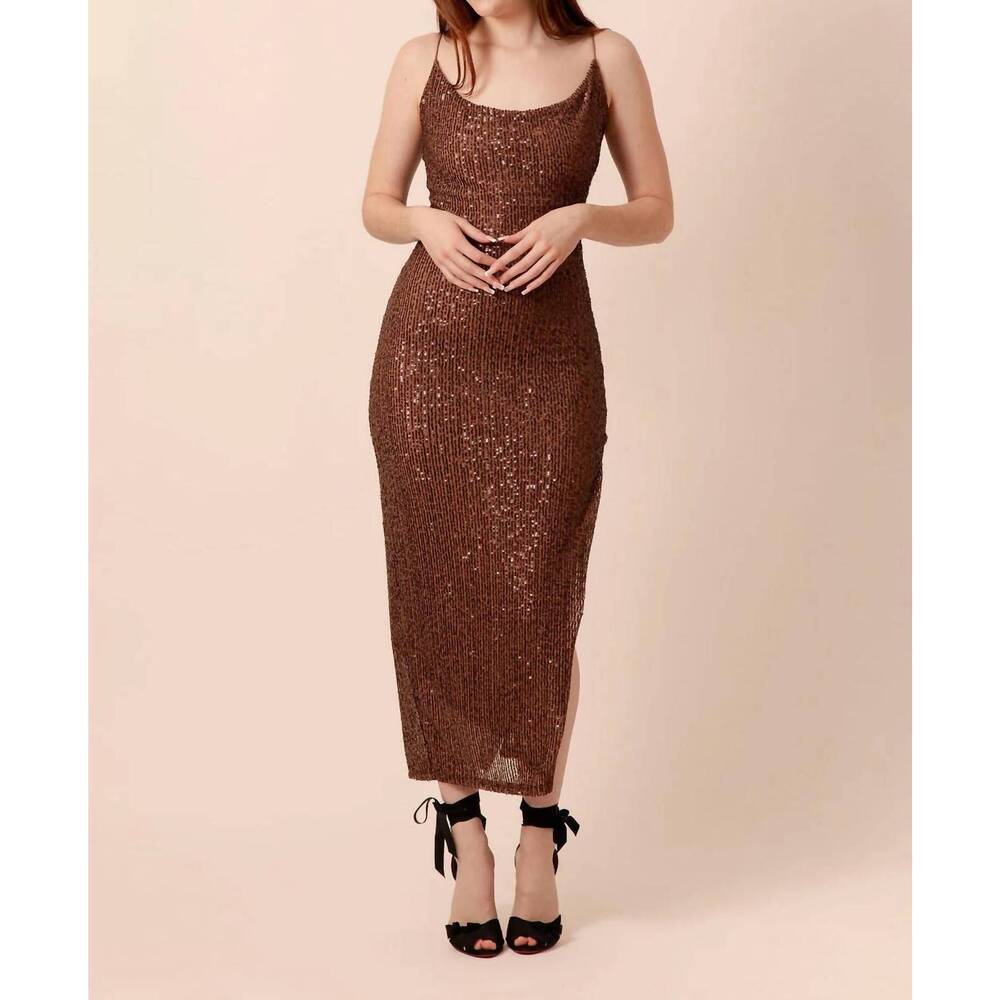 NEW FORE COLLECTION kyra sequin maxi dress in brown